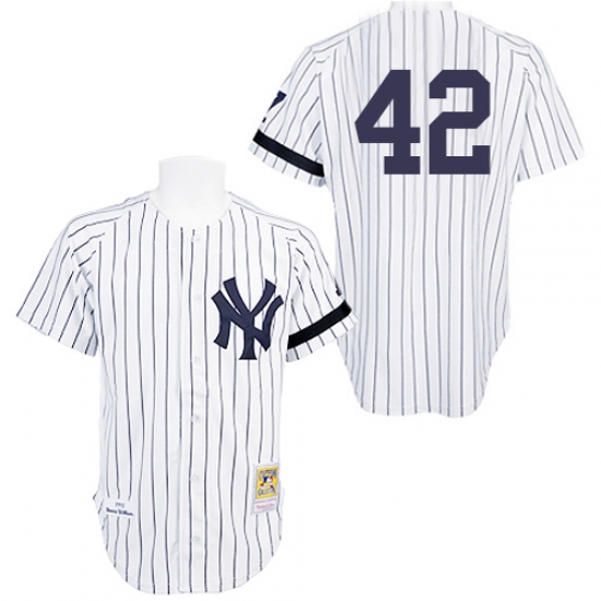 Men's Mitchell and Ness Practice New York Yankees 42 Mariano Rivera Replica White Throwback MLB Jersey