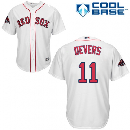 Youth Majestic Boston Red Sox 11 Rafael Devers Authentic White Home Cool Base 2018 World Series Champions MLB Jersey