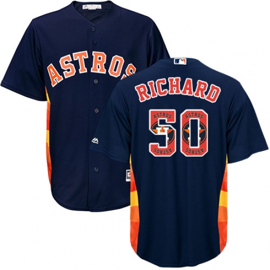 Men's Majestic Houston Astros 50 J.R. Richard Authentic Navy Blue Team Logo Fashion Cool Base MLB Jersey