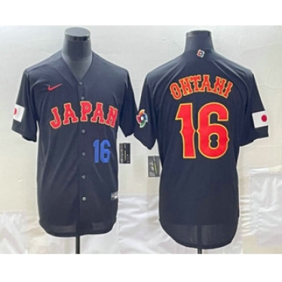 Men's Japan Baseball 16 Shohei Ohtani Number 2023 Black World Classic Stitched Jersey1