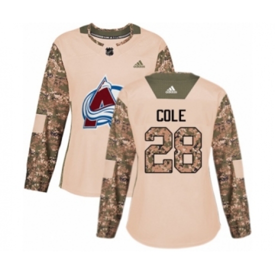 Women's Adidas Colorado Avalanche 28 Ian Cole Authentic Camo Veterans Day Practice NHL Jersey