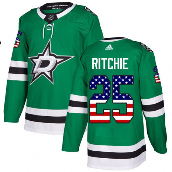 Men's Adidas Dallas Stars 25 Brett Ritchie Authentic Green USA Flag Fashion NHL Jersey