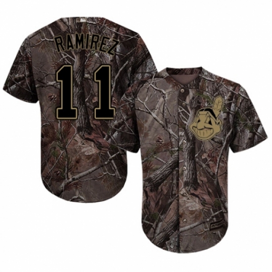 Men's Majestic Cleveland Indians 11 Jose Ramirez Authentic Camo Realtree Collection Flex Base MLB Jersey