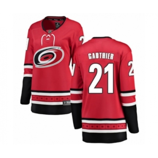 Women's Carolina Hurricanes 21 Julien Gauthier Authentic Red Home Fanatics Branded Breakaway NHL Jersey