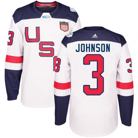 Youth Adidas Team USA 3 Jack Johnson Authentic White Home 2016 World Cup Ice Hockey Jersey