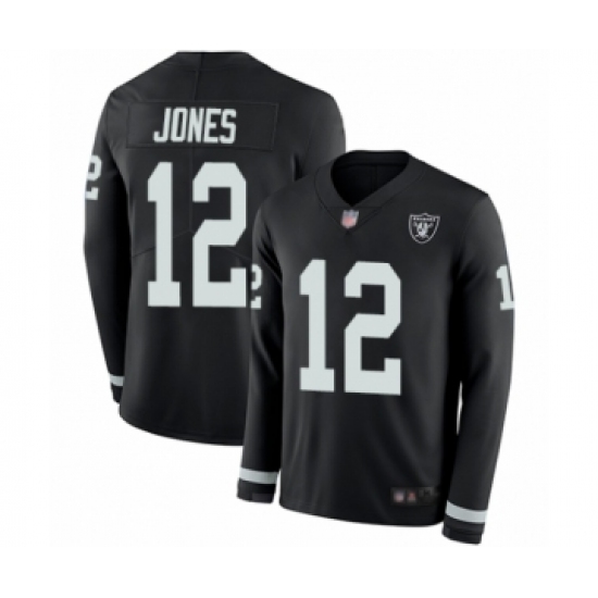 Men's Oakland Raiders 12 Zay Jones Limited Black Therma Long Sleeve Football Jersey