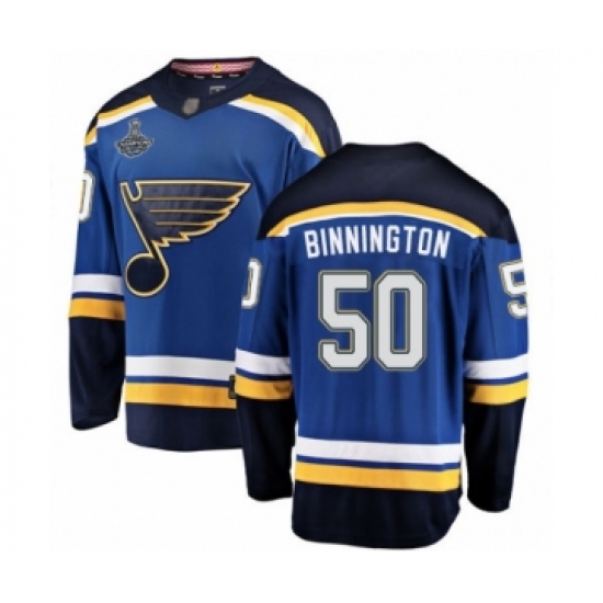 Youth St. Louis Blues 50 Jordan Binnington Fanatics Branded Royal Blue Home Breakaway 2019 Stanley Cup Champions Hockey Jersey