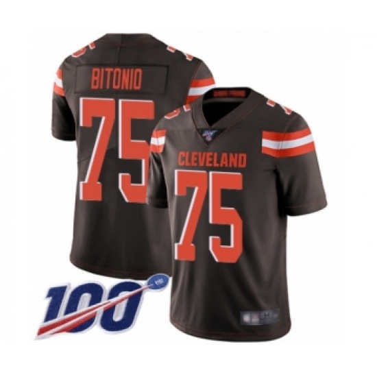 Men's Cleveland Browns 75 Joel Bitonio Brown Team Color Vapor Untouchable Limited Player 100th Season Football Jersey
