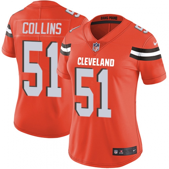 Women's Nike Cleveland Browns 51 Jamie Collins Orange Alternate Vapor Untouchable Limited Player NFL Jersey