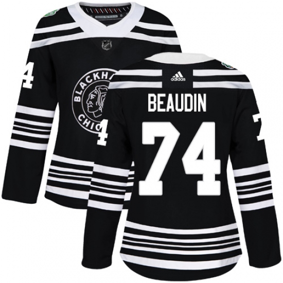 Women's Adidas Chicago Blackhawks 74 Nicolas Beaudin Authentic Black 2019 Winter Classic NHL Jersey