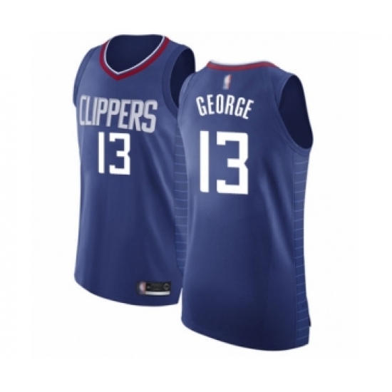 Men's Los Angeles Clippers 13 Paul George Authentic Blue Basketball Jersey - Icon Edition