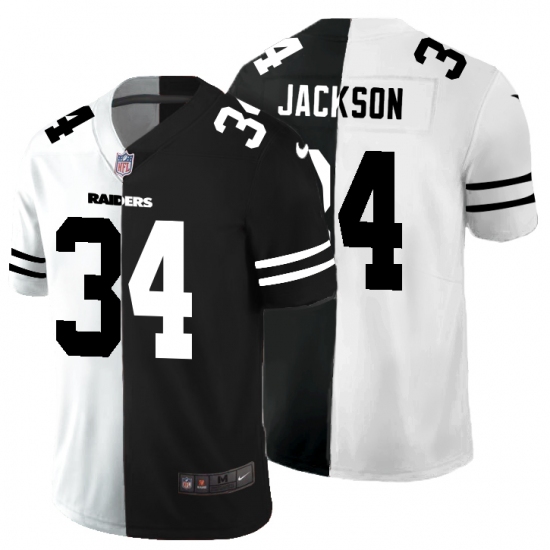 Men's Oakland Raiders 34 Bo Jackson Black White Limited Split Fashion Football Jersey
