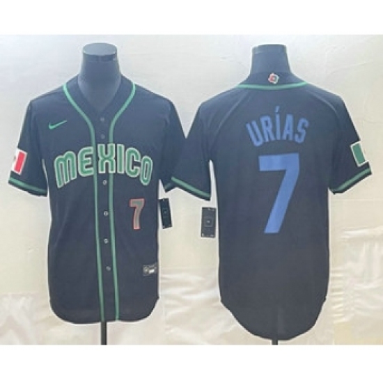 Men's Mexico Baseball 7 Julio Urias Number 2023 Black Blue World Classic Stitched Jersey