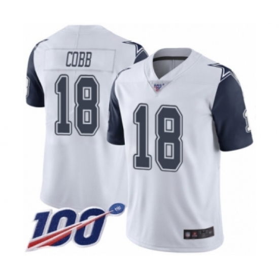 Men's Dallas Cowboys 18 Randall Cobb Limited White Rush Vapor Untouchable 100th Season Football Jersey