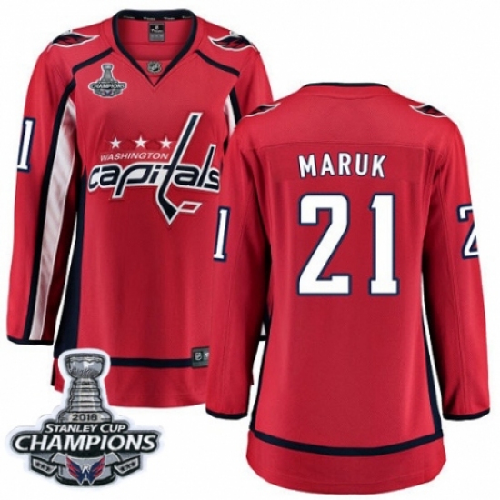 Women's Washington Capitals 21 Dennis Maruk Fanatics Branded Red Home Breakaway 2018 Stanley Cup Final Champions NHL Jersey