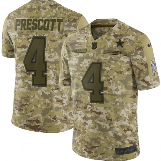 Men's Nike Dallas Cowboys 4 Dak Prescott Limited Camo 2018 Salute to Service NFL Jersey