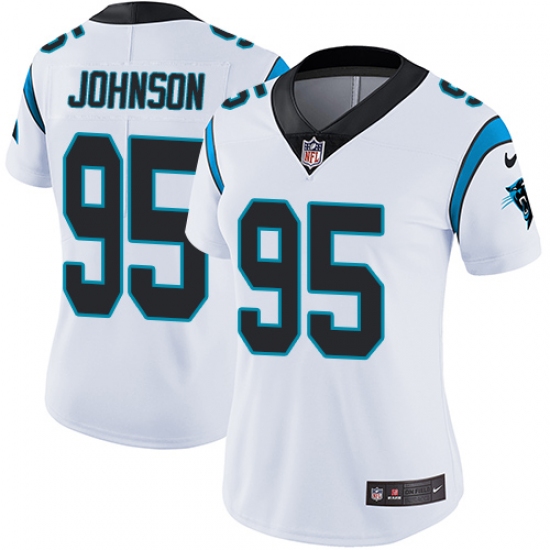 Women's Nike Carolina Panthers 95 Charles Johnson White Vapor Untouchable Limited Player NFL Jersey