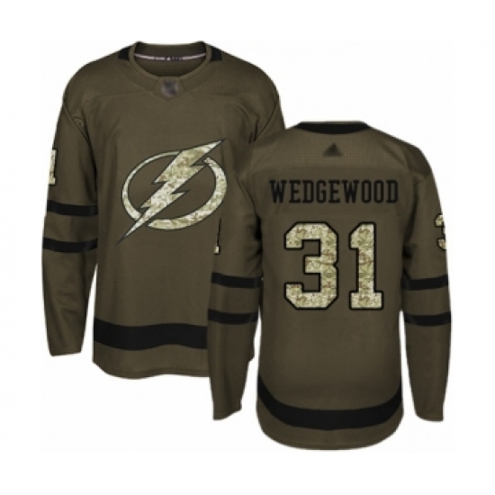 Men's Tampa Bay Lightning 31 Scott Wedgewood Authentic Green Salute to Service Hockey Jersey