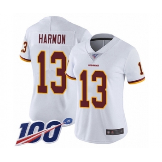 Women's Washington Redskins 13 Kelvin Harmon White Vapor Untouchable Limited Player 100th Season Football Jersey