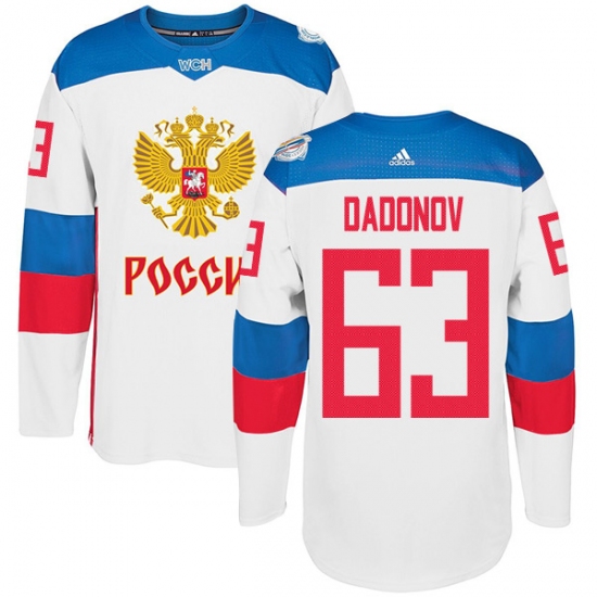 Men's Adidas Team Russia 63 Evgenii Dadonov Authentic White Home 2016 World Cup of Hockey Jersey