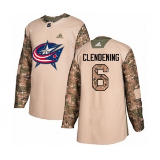 Men's Adidas Columbus Blue Jackets 6 Adam Clendening Authentic Camo Veterans Day Practice NHL Jersey