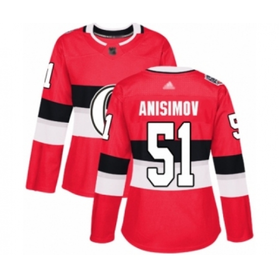 Women's Ottawa Senators 51 Artem Anisimov Authentic Red 2017 100 Classic Hockey Jersey