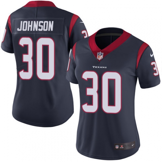 Women's Nike Houston Texans 30 Kevin Johnson Limited Navy Blue Team Color Vapor Untouchable NFL Jersey