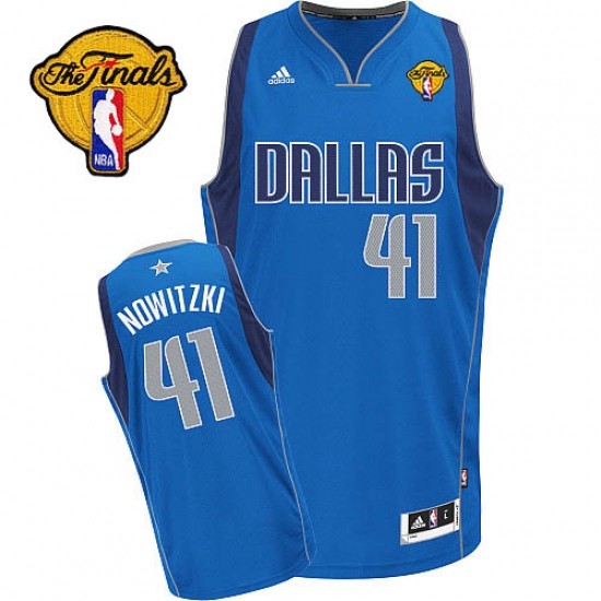 Men's Adidas Dallas Mavericks 41 Dirk Nowitzki Swingman Royal Blue Road Finals Patch NBA Jersey