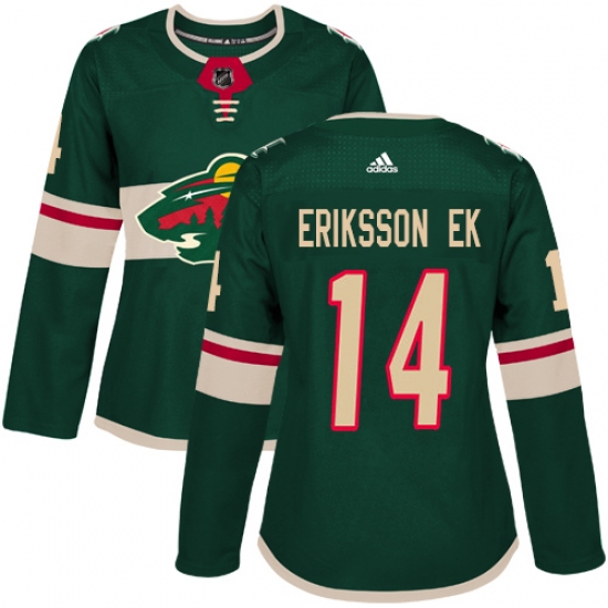 Women's Adidas Minnesota Wild 14 Joel Eriksson Ek Authentic Green Home NHL Jersey