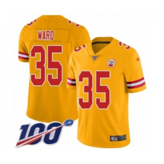 Men's Kansas City Chiefs 35 Charvarius Ward Limited Gold Inverted Legend 100th Season Football Jersey