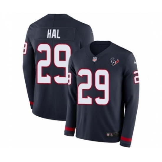 Men's Nike Houston Texans 29 Andre Hal Limited Navy Blue Therma Long Sleeve NFL Jersey