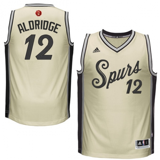 Youth Adidas San Antonio Spurs 12 LaMarcus Aldridge Authentic Cream 2015-16 Christmas Day NBA Jersey