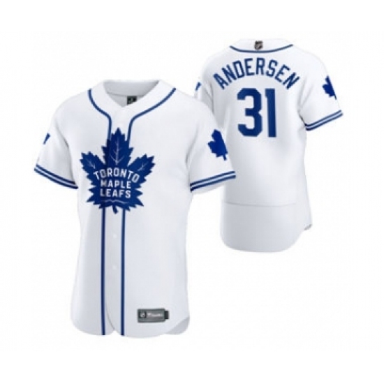 Men's Toronto Maple Leafs 31 Frederik Andersen 2020 Hockey x Baseball Crossover Edition Jersey White