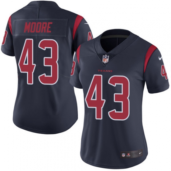 Women's Nike Houston Texans 43 Corey Moore Limited Navy Blue Rush Vapor Untouchable NFL Jersey