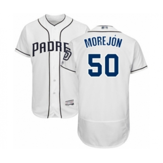 Men's San Diego Padres 50 Adrian Morejon White Home Flex Base Authentic Collection Baseball Player Jersey