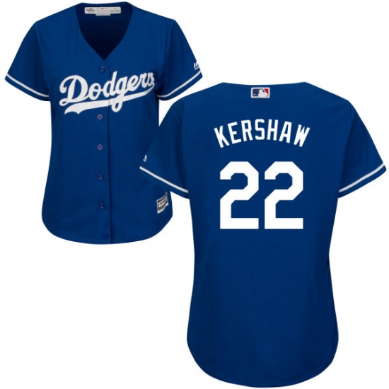 Women's Majestic Los Angeles Dodgers 22 Clayton Kershaw Replica Royal Blue Alternate Cool Base MLB Jersey