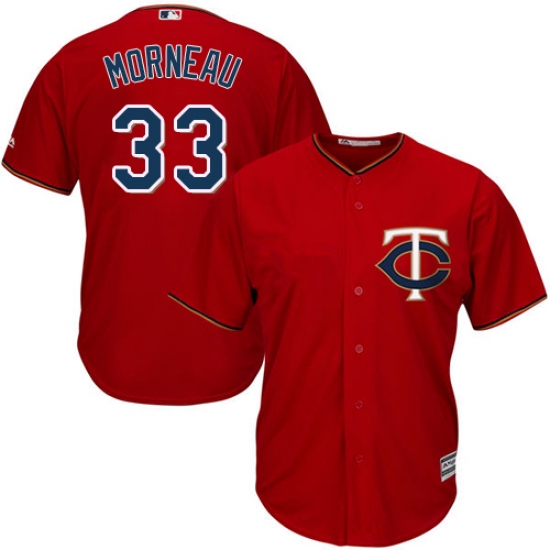 Men's Majestic Minnesota Twins 33 Justin Morneau Replica Scarlet Alternate Cool Base MLB Jersey