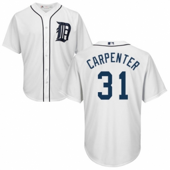 Men's Majestic Detroit Tigers 31 Ryan Carpenter Replica White Home Cool Base MLB Jersey