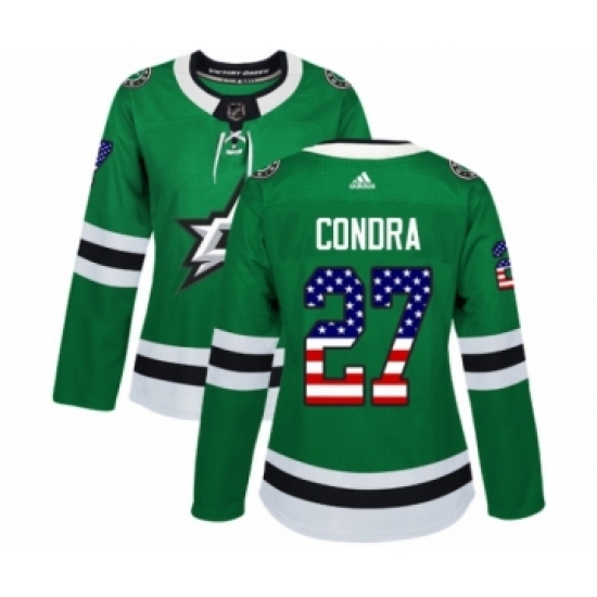 Women's Adidas Dallas Stars 27 Erik Condra Authentic Green USA Flag Fashion NHL Jersey