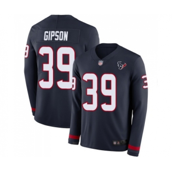 Men's Houston Texans 39 Tashaun Gipson Limited Navy Blue Therma Long Sleeve Football Jersey