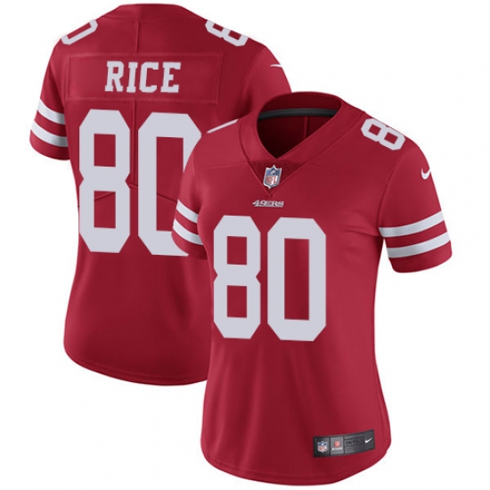 Women's Nike San Francisco 49ers 80 Jerry Rice Red Team Color Vapor Untouchable Limited Player NFL Jersey