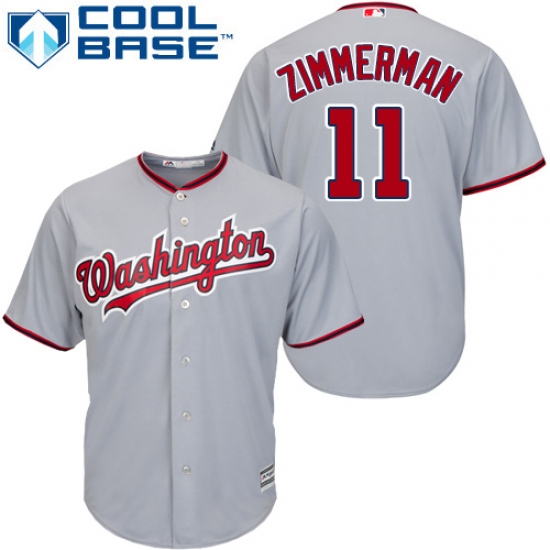 Men's Majestic Washington Nationals 11 Ryan Zimmerman Replica Grey Road Cool Base MLB Jersey