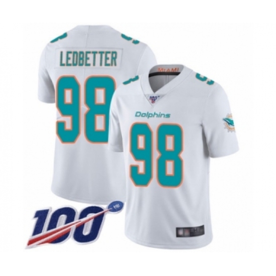 Men's Miami Dolphins 98 Jonathan Ledbetter White Vapor Untouchable Limited Player 100th Season Football Jersey