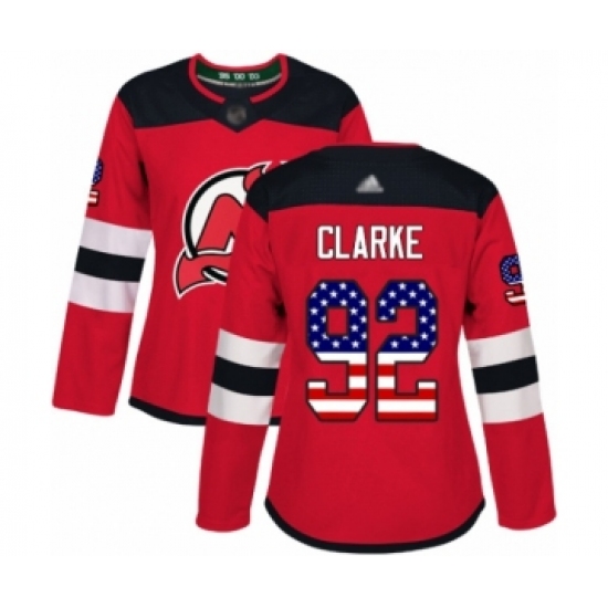 Women's New Jersey Devils 92 Graeme Clarke Authentic Red USA Flag Fashion Hockey Jersey