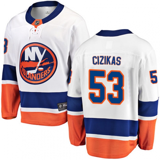 Youth New York Islanders 53 Casey Cizikas Fanatics Branded White Away Breakaway NHL Jersey