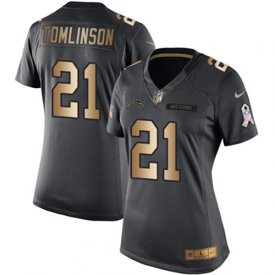 Women's Nike Los Angeles Chargers 21 LaDainian Tomlinson Limited Black/Gold Salute to Service NFL Jersey