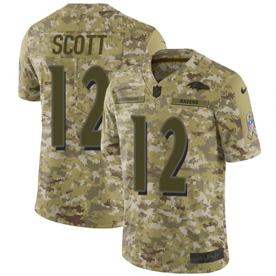 Men's Nike Baltimore Ravens 12 Jaleel Scott Limited Camo 2018 Salute to Service NFL Jersey