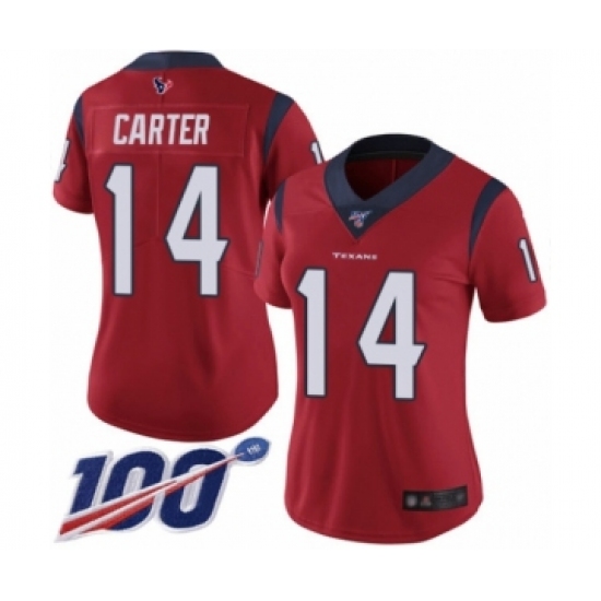 Women's Houston Texans 14 DeAndre Carter Red Alternate Vapor Untouchable Limited Player 100th Season Football Jersey