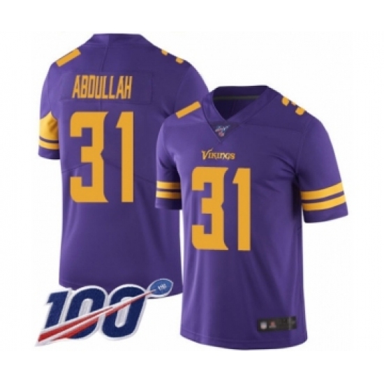 Men's Minnesota Vikings 31 Ameer Abdullah Limited Purple Rush Vapor Untouchable 100th Season Football Jersey