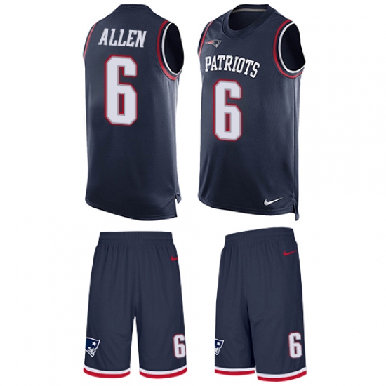 Men's Nike New England Patriots 6 Ryan Allen Limited Navy Blue Tank Top Suit NFL Jersey